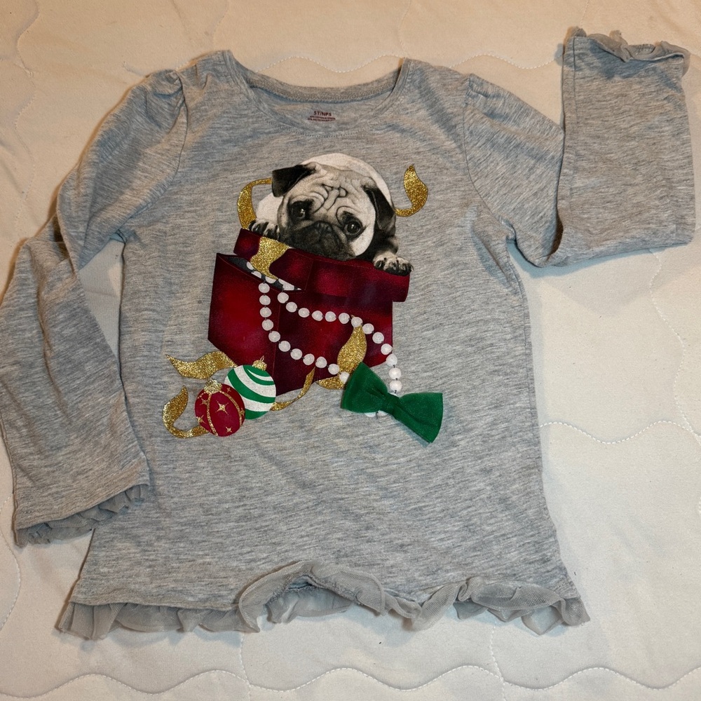 Lite Gray Heather Kids Shirt with Pug Design Sz 5 T  NWOT
